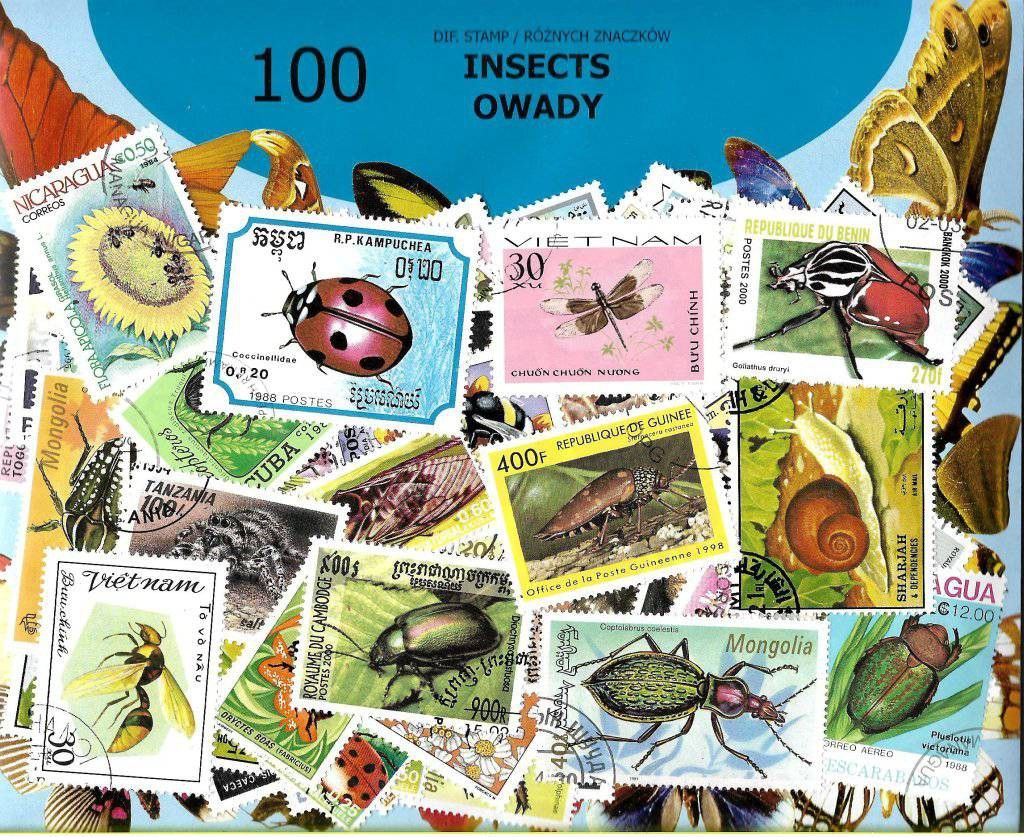 Znaczek Pakiet filatelistyczny OWADY 100 znaczkow