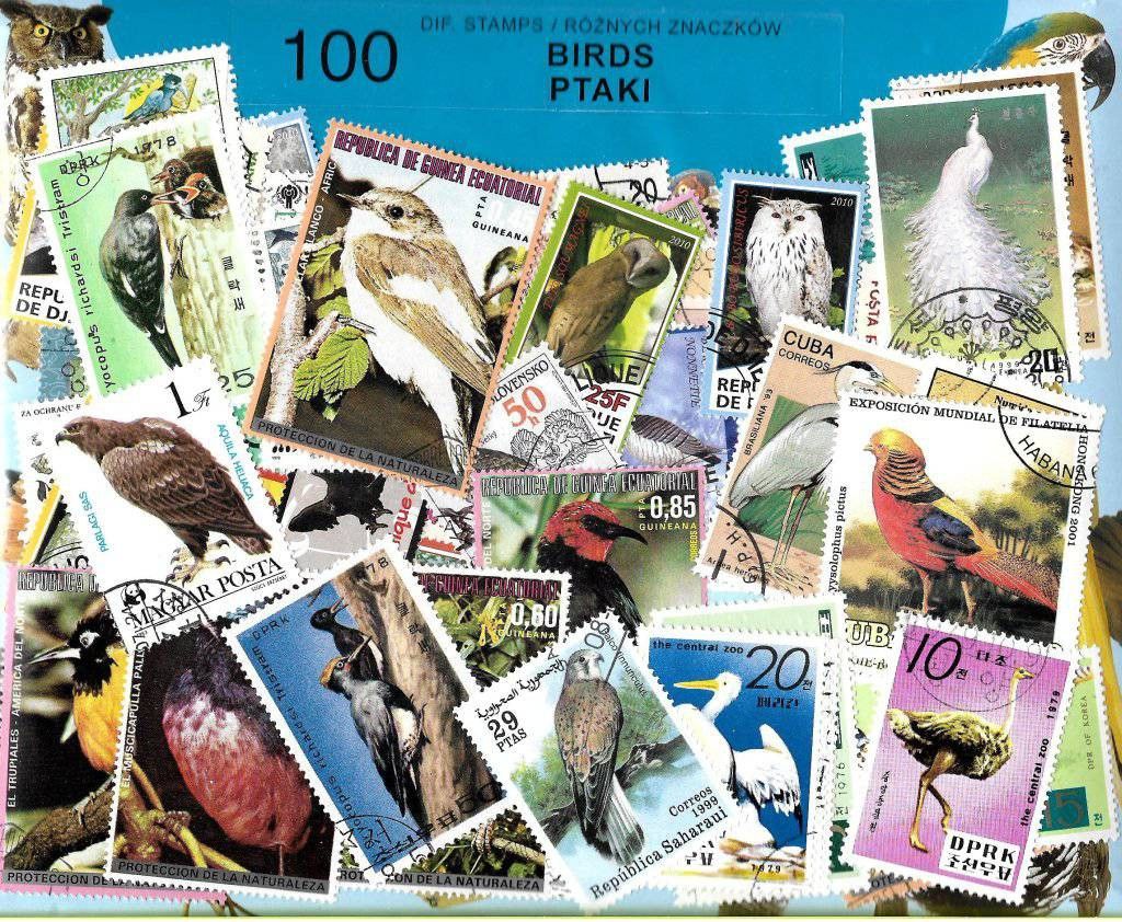 Znaczek Pakiet filatelistyczny PTAKI 100 znaczkow