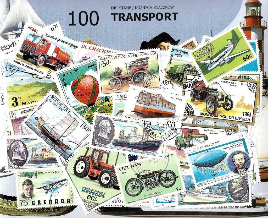 Znaczek Pakiet filatelistyczny TRANSPORT 100 znaczkow