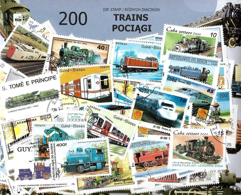 Znaczek Pakiet filatelistyczny POCIĄGI 200 znaczkow