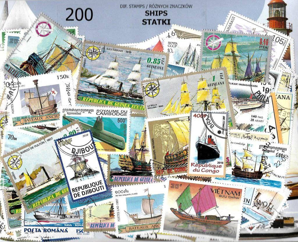 Pakiet filatelistyczny STATKI 200 znaczkow