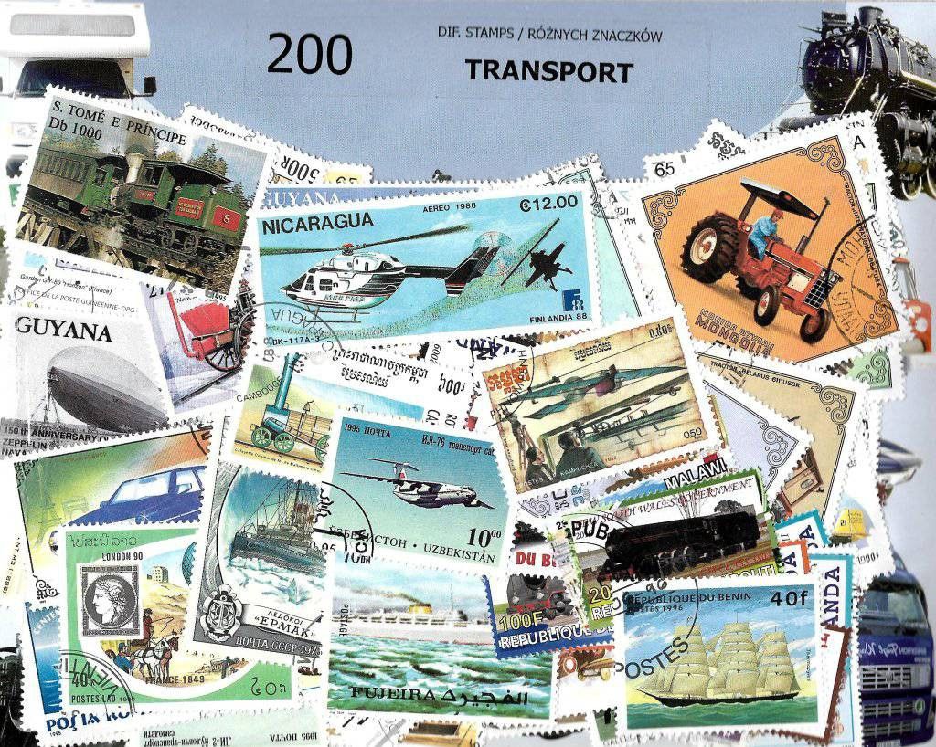 Znaczek Pakiet filatelistyczny TRANSPORT 200 znaczkow
