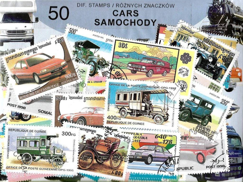 Znaczek Pakiet filatelistyczny SAMOCHODY 50 znaczkow
