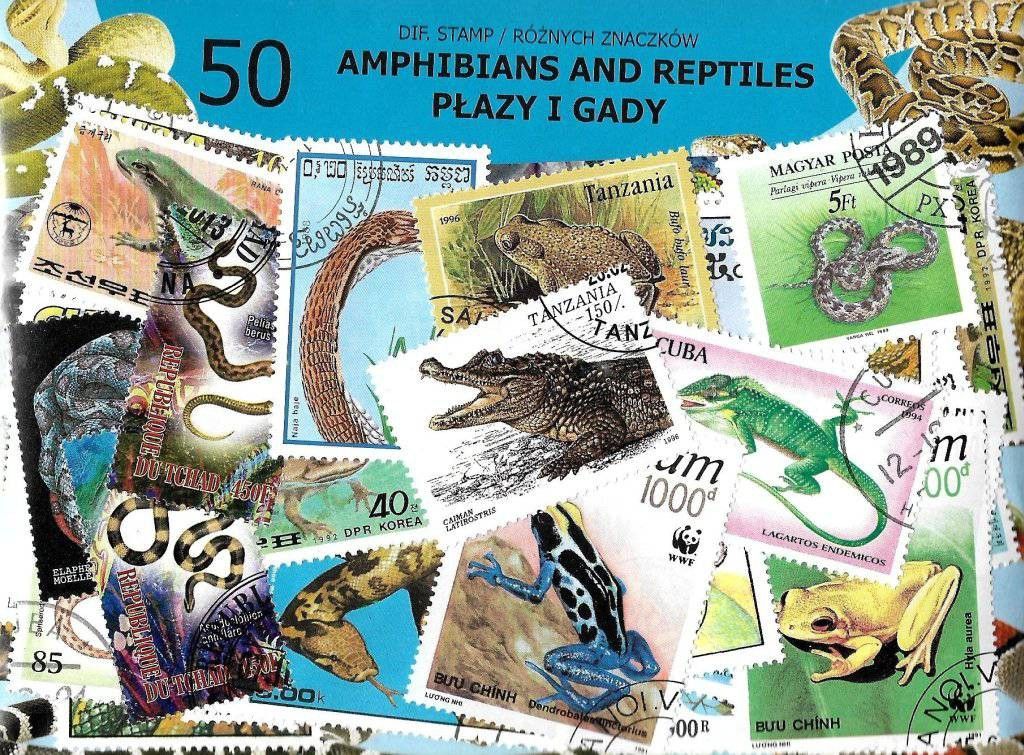 Znaczek Pakiet filatelistyczny PŁAZY I GADY 50 znaczkow