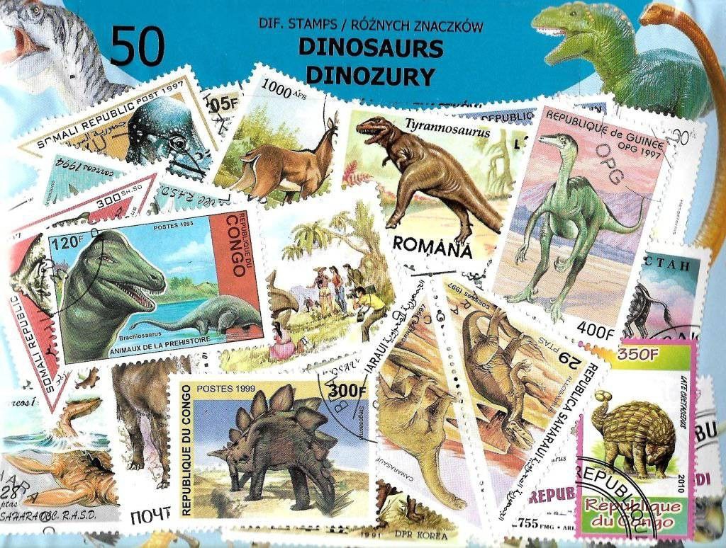 Znaczek Pakiet filatelistyczny DINOZAURY 50 znaczkow