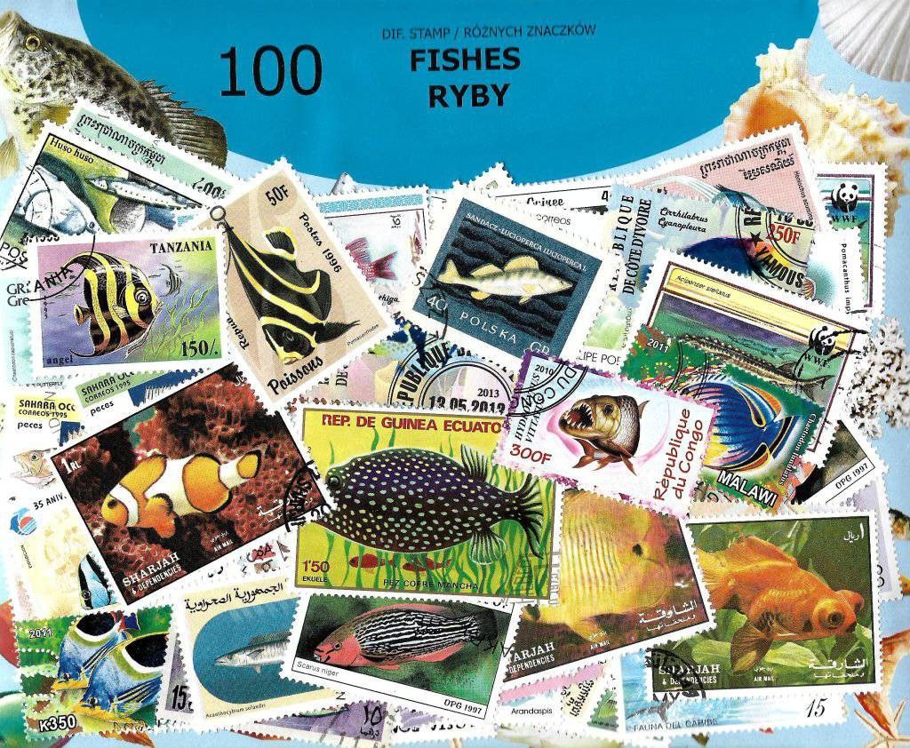 Znaczek Pakiet filatelistyczny RYBY 100 znaczkow