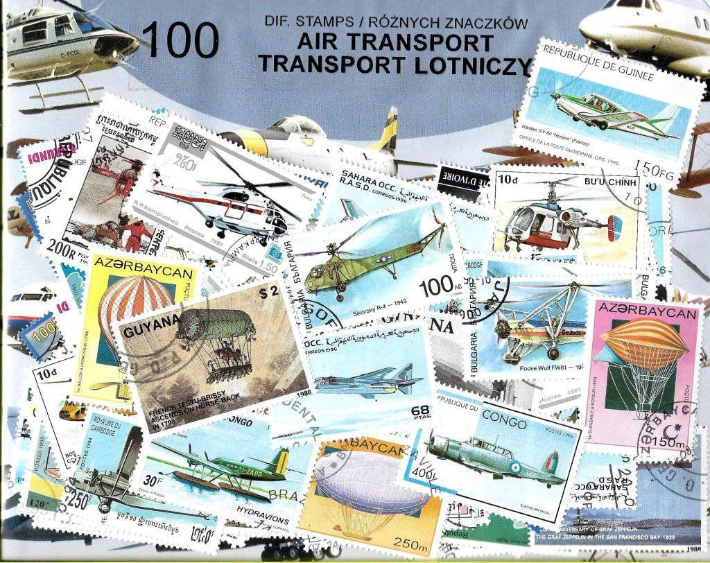 Znaczek Pakiet filatelistyczny TRANSPORT LOTNICZY 100 znaczkow