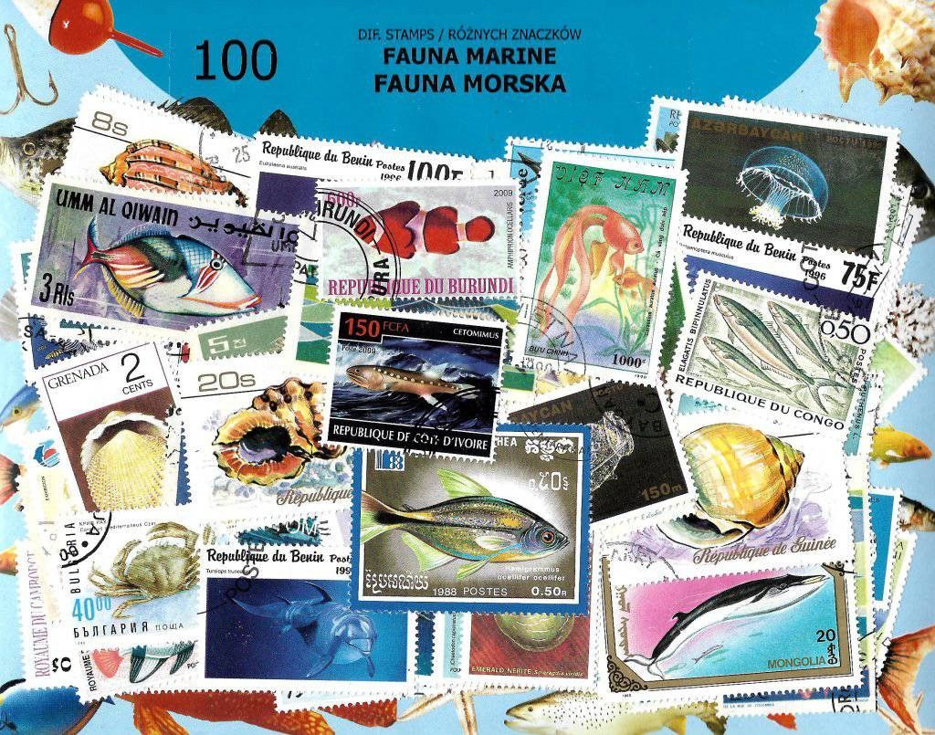 Znaczek Pakiet filatelistyczny FAUNA MORSKA 100 znaczkow