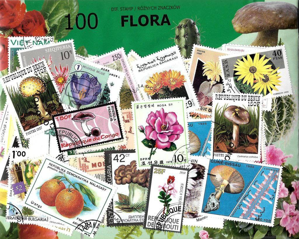 Znaczek Pakiet filatelistyczny FLORA 100 znaczkow