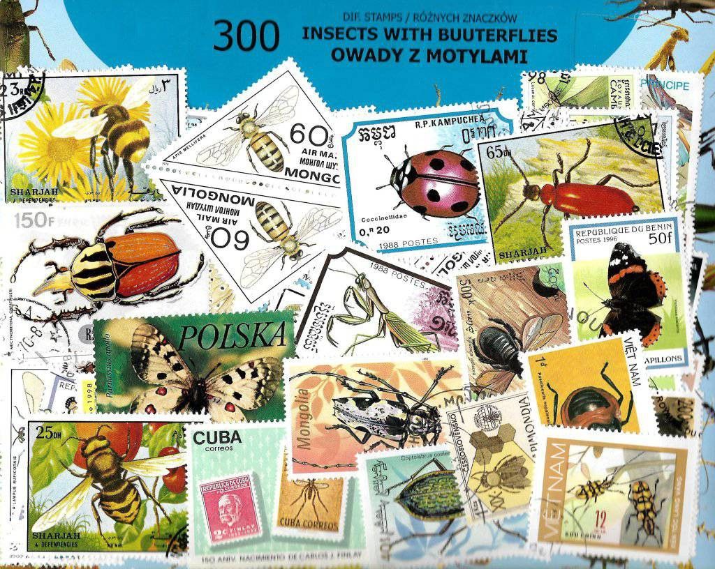 Znaczek Pakiet filatelistyczny OWADY Z MOTYLAMI 300 znaczkow