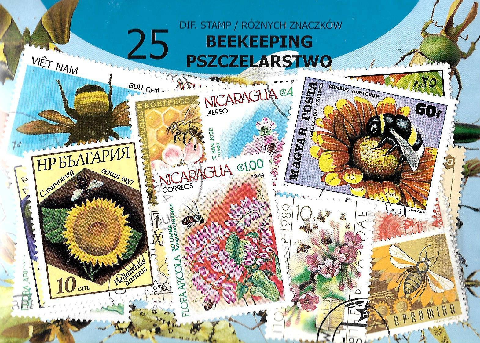 Znaczek Pakiet filatelistyczny PSZCZELARSTWO 25 znaczkow