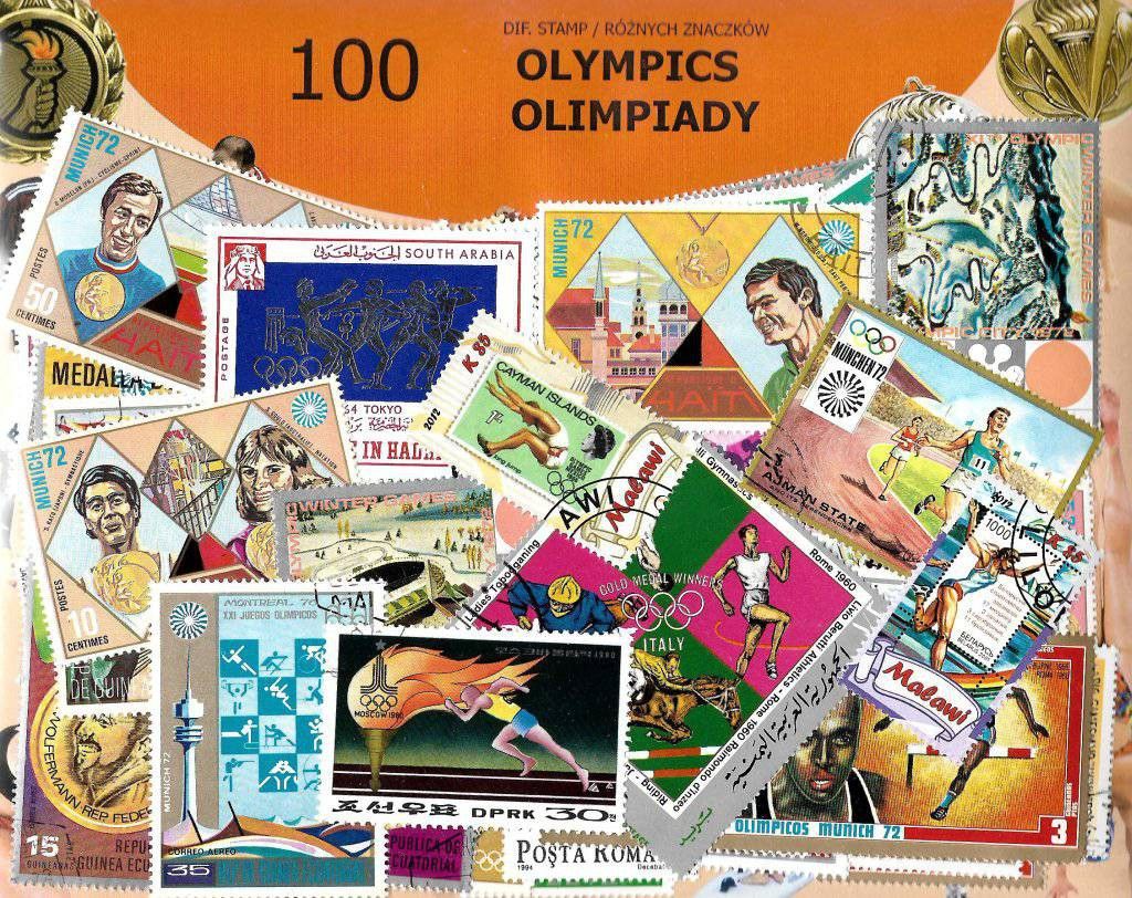 Znaczek Pakiet filatelistyczny OLIMPIADY 100 znaczkow