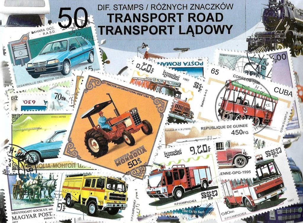Znaczek Pakiet filatelistyczny TRANSPORT LĄDOWY 50 znaczkow