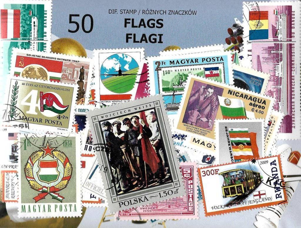 Znaczek Pakiet filatelistyczny FLAGI 50 znaczkow
