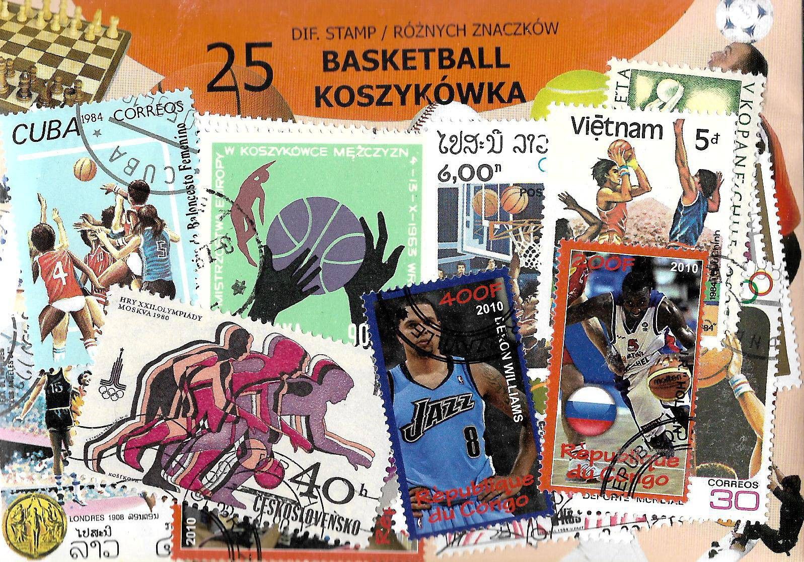 Znaczek Pakiet filatelistyczny KOSZYKÓWKA 25 znaczkow