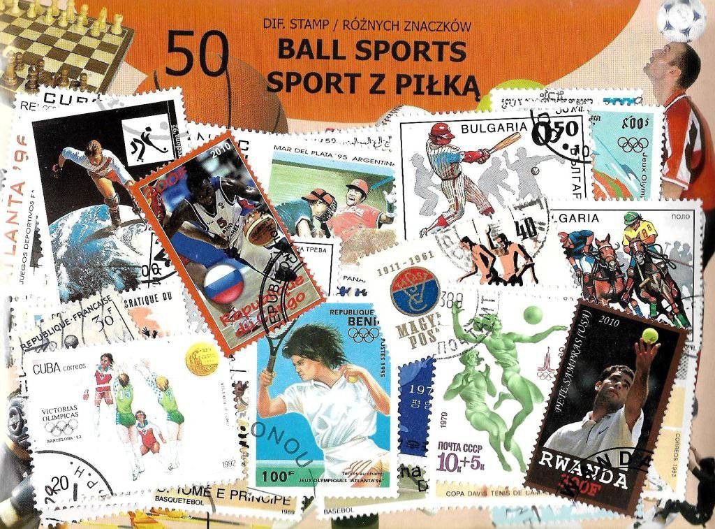 Znaczek Pakiet filatelistyczny SPORT Z PIŁKĄ 50 znaczkow