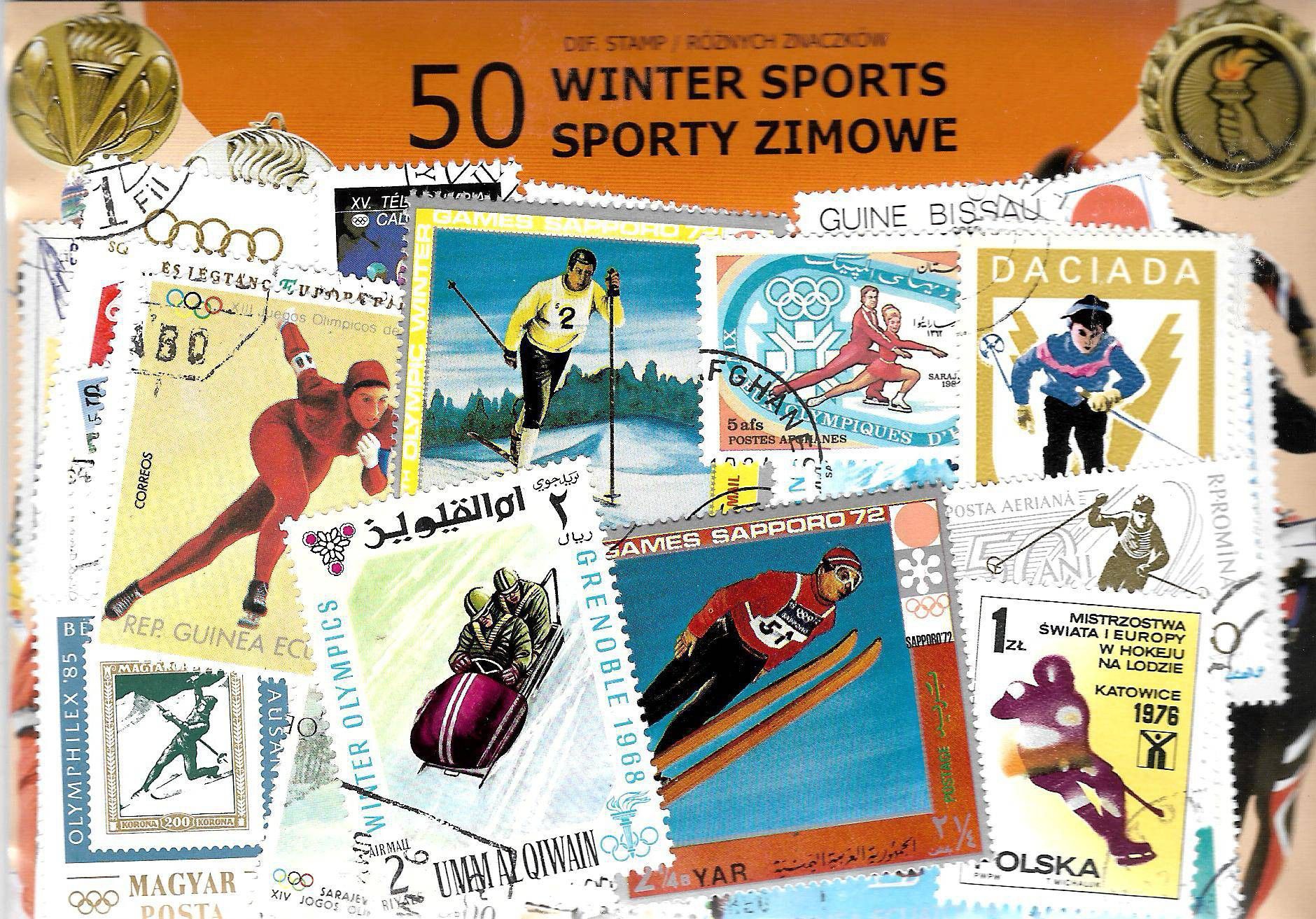 Znaczek Pakiet filatelistyczny SPORTY ZIMOWE 50 znaczkow