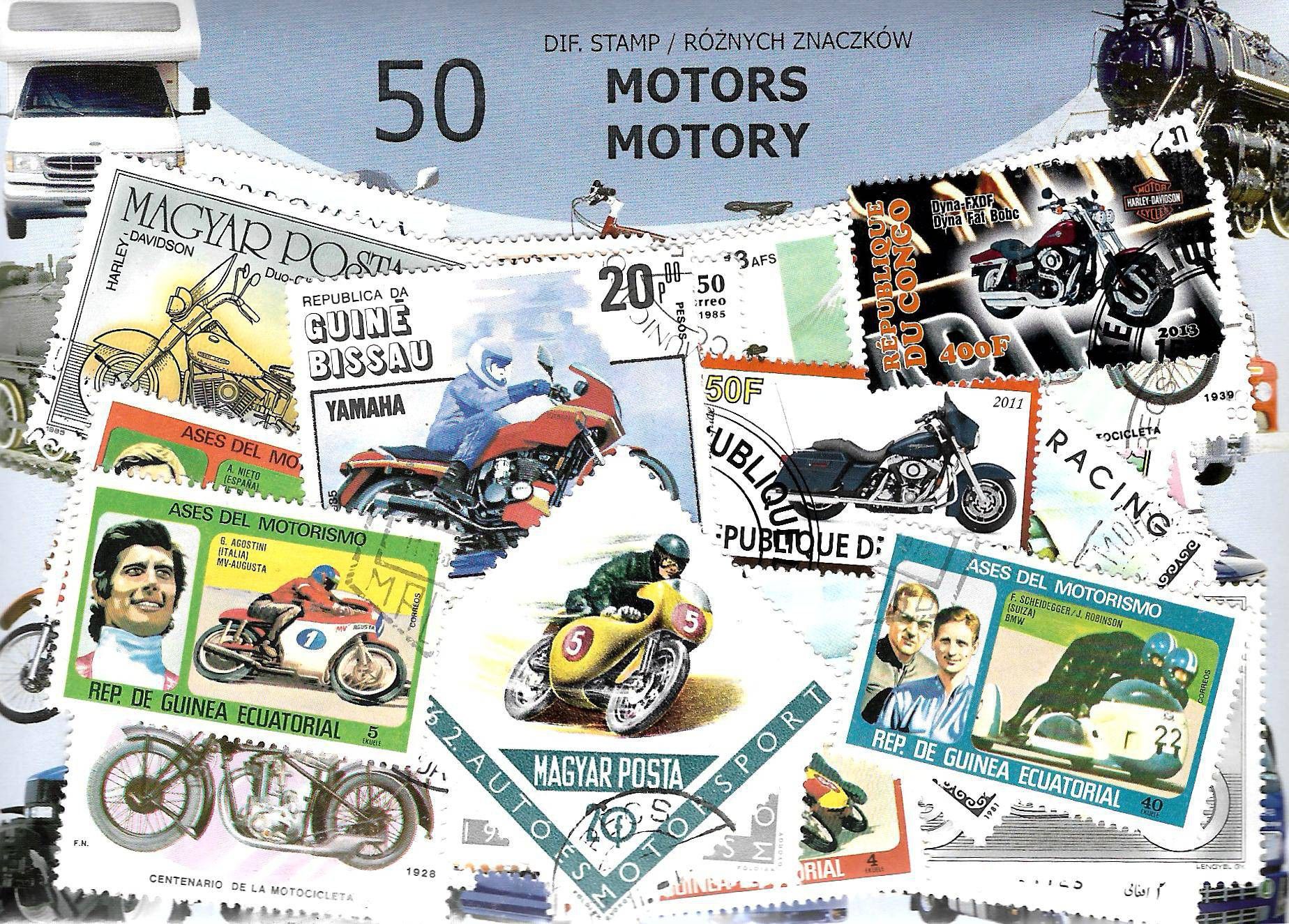 Znaczek Pakiet filatelistyczny MOTORY 50 znaczkow