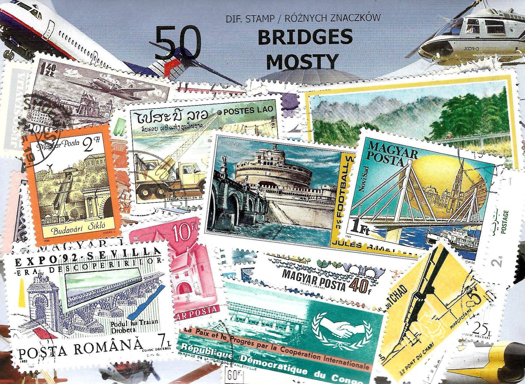 Znaczek Pakiet filatelistyczny MOSTY 50 znaczkow
