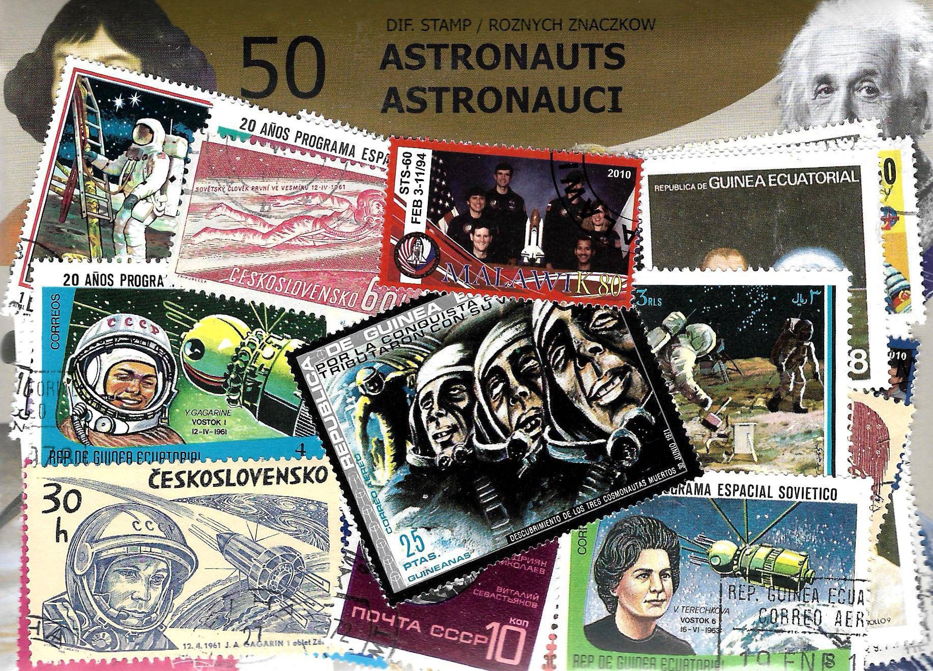 Znaczek Pakiet filatelistyczny ASTRONAUCI 50 znaczkow