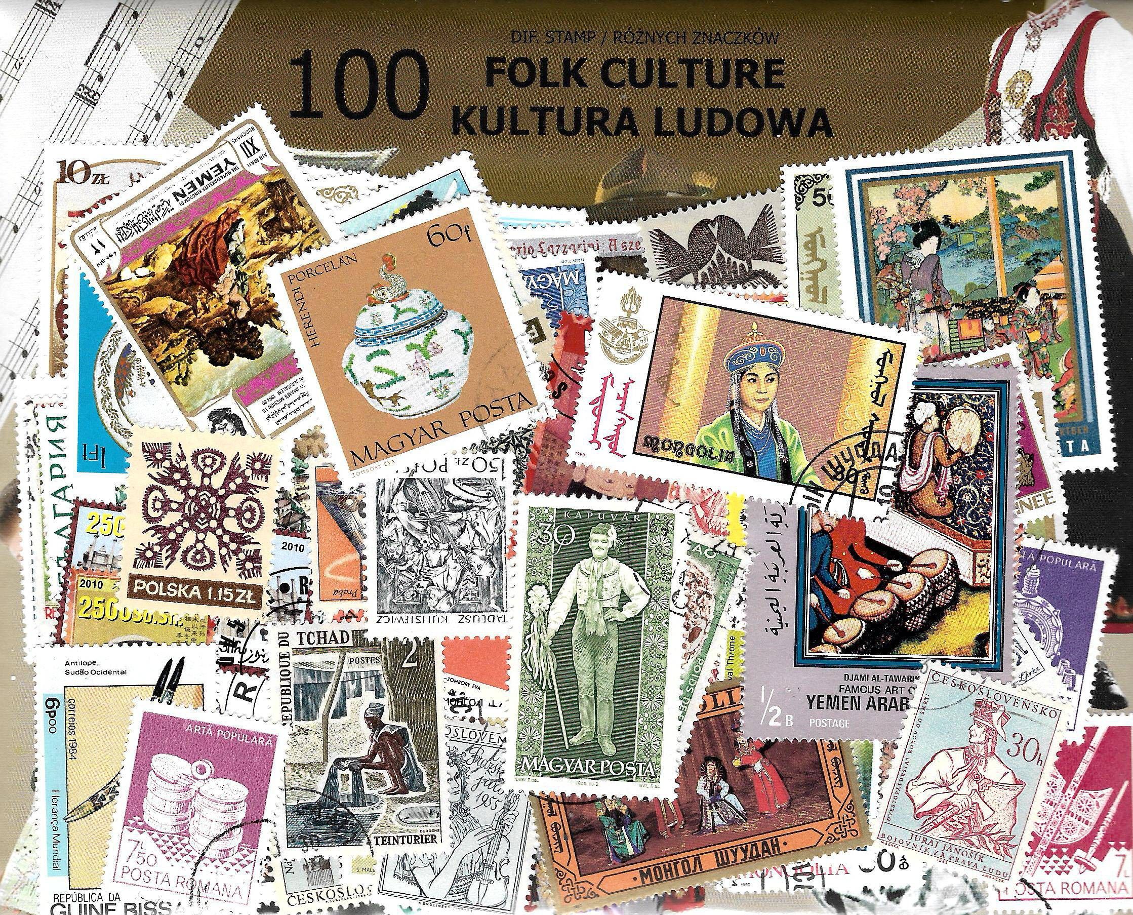Znaczek Pakiet filatelistyczny KULTURA LUDOWA 100 znaczkow