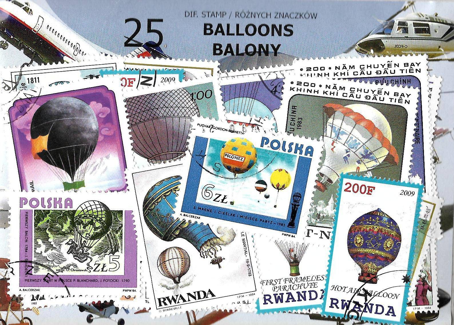 Znaczek Pakiet filatelistyczny BALONY 25 znaczkow