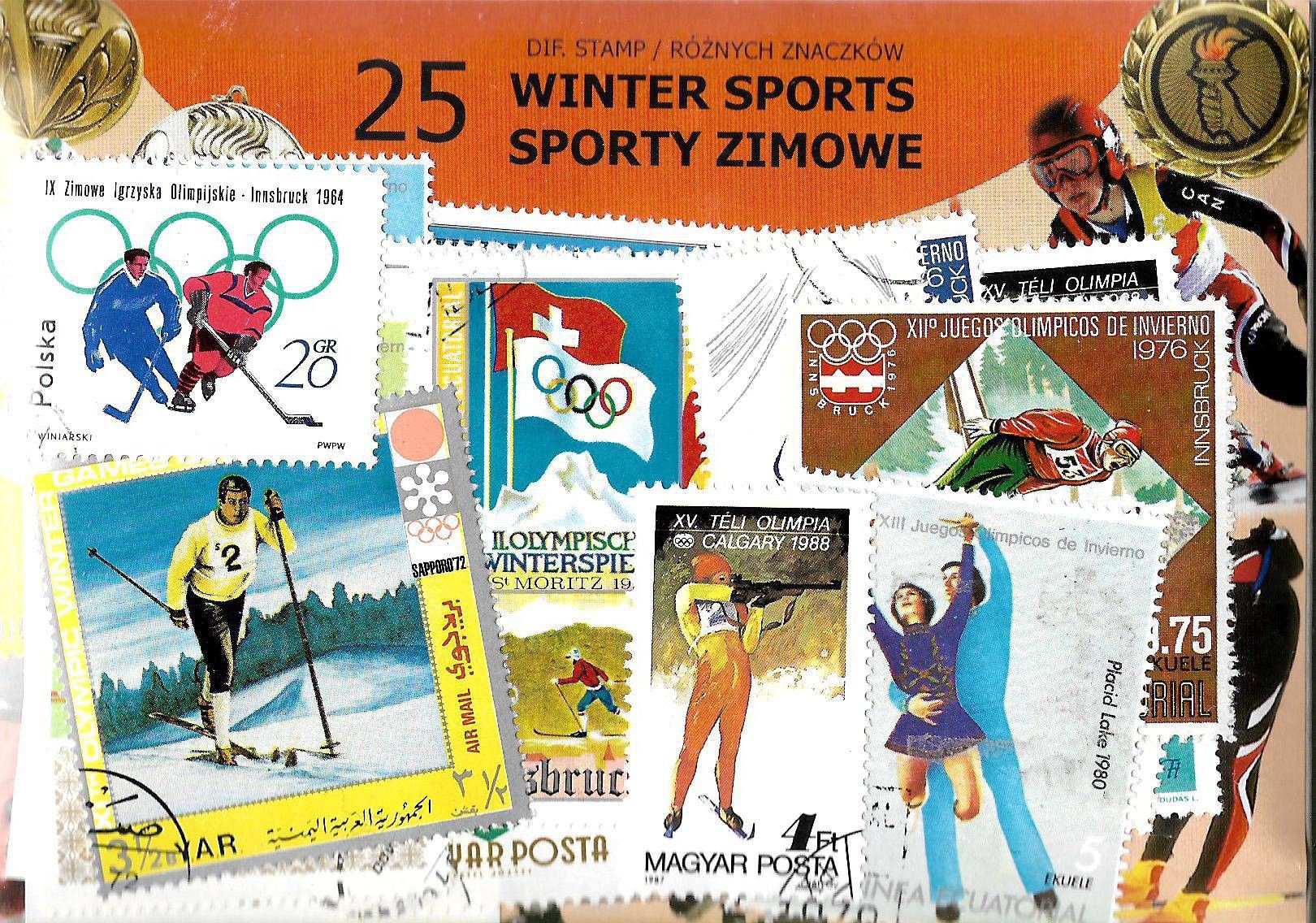 Znaczek Pakiet filatelistyczny SPORTY ZIMOWE 25 znaczkow