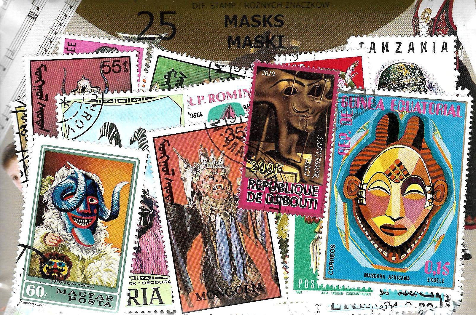 Znaczek Pakiet filatelistyczny MASKI 25 znaczkow