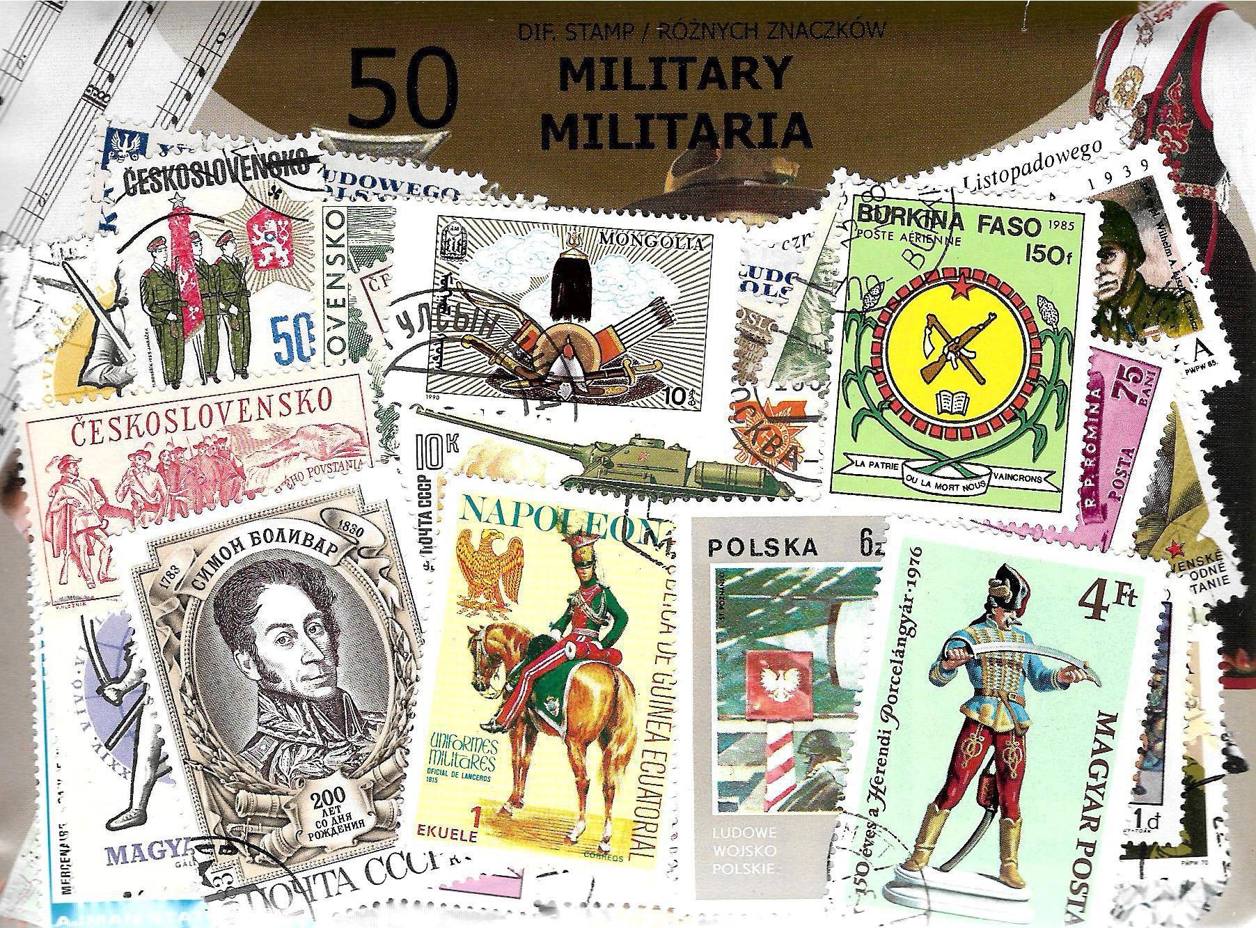 Znaczek Pakiet filatelistyczny MILITARIA 50 znaczkow