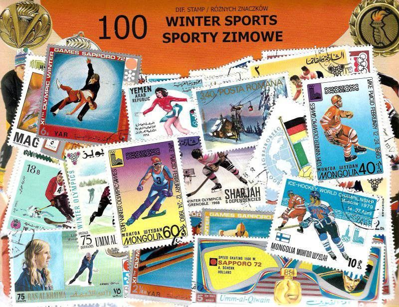 Znaczek Pakiet filatelistyczny SPORTY ZIMOWE 100 znaczkow