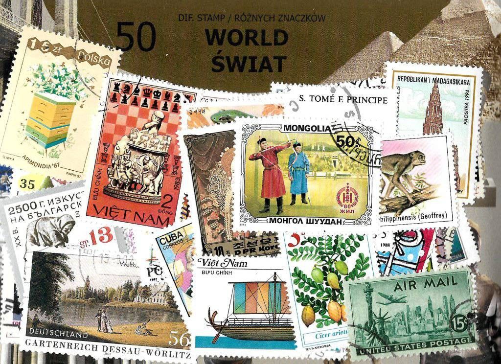 Znaczek Pakiet filatelistyczny ŚWIAT 50 znaczkow
