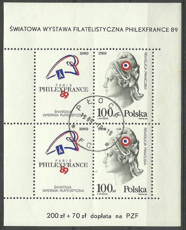 Znaczek Polska 1989 Mi abo bl 108a Fi bl 138II Stemplowane