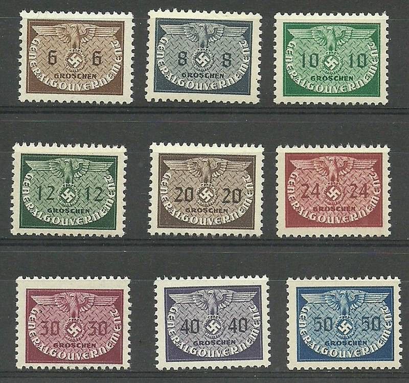 Znaczek Generalna Gubernia / GG 1940 Mi die 16-24 Fi U 16-24 Czyste **