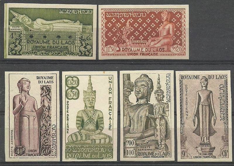 Znaczek Laos 1953 Mi kol 34-39B Czyste **