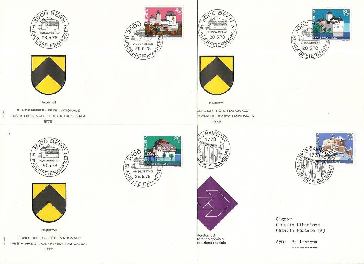Znaczek Szwajcaria 1978 Mi 1130-1133 FDC