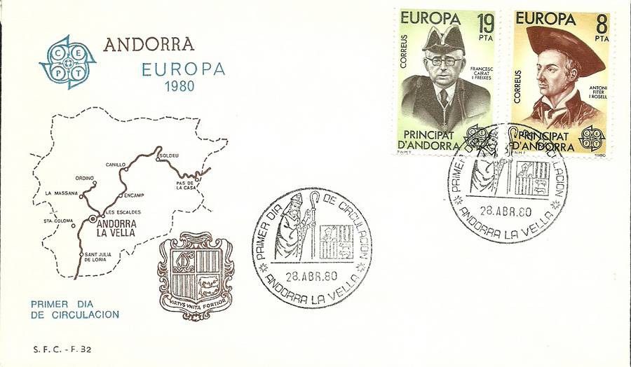 Znaczek Andora Hiszpańska 1980 Mi 131-132 FDC