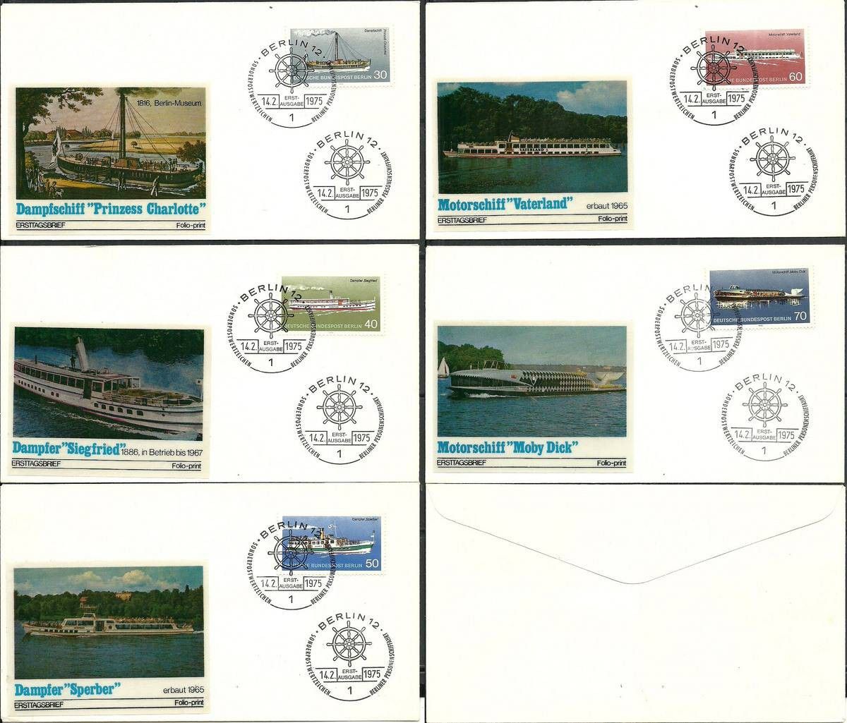 Znaczek Berlin Niemcy 1975 Mi 483-487 FDC