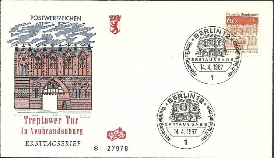 Znaczek Berlin Niemcy 1967 Mi 278 FDC