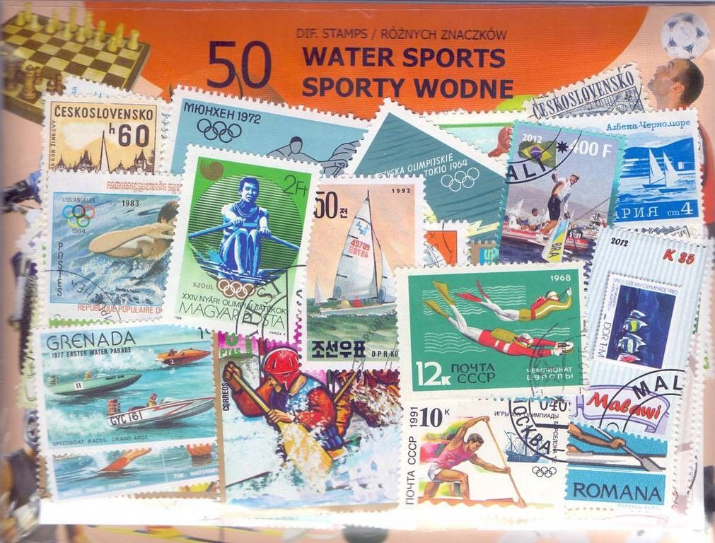 Znaczek Pakiet filatelistyczny SPORTY WODNE 50 znaczków