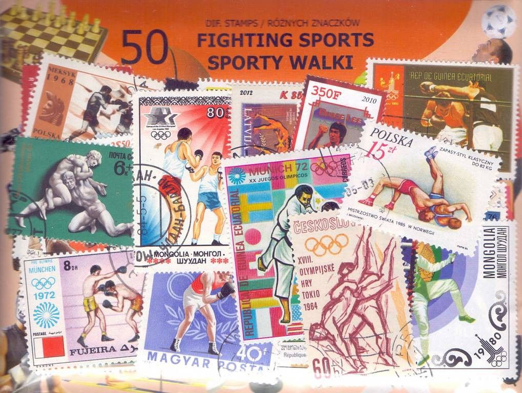 Znaczek Pakiet filatelistyczny SPORTY WALKI 50 znaczków