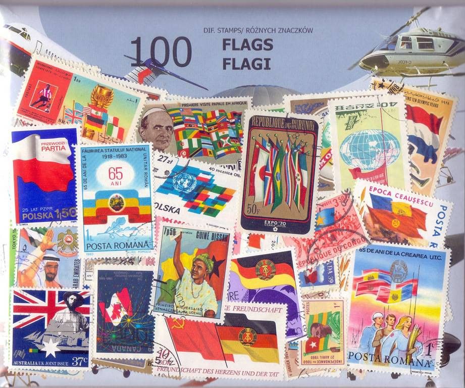 Znaczek Pakiet filatelistyczny FLAGI 100 znaczków