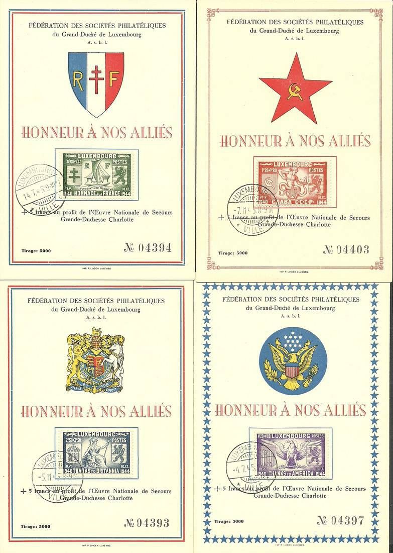 Znaczek Luksemburg 1945 Mi 343-346 Karta Max