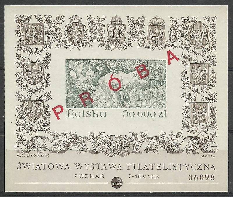 Znaczek Polska 1993 Mi bl 122Bpr Fi bl 152P1 Czyste **