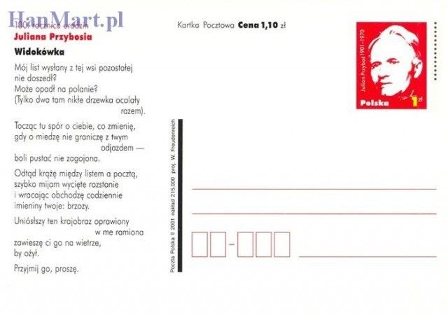 Znaczek Polska 2001 Fi Cp 1244 Całostka pocztowa