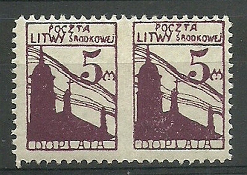 Znaczek Litwa Środkowa 1920 Mi 3b Fi 1-3A Czyste **