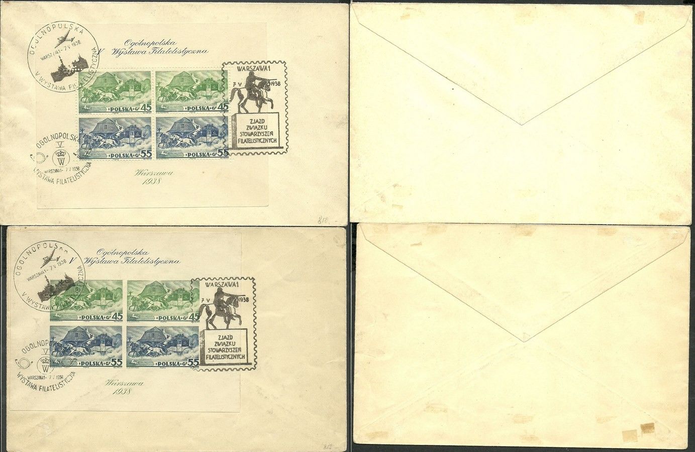 Znaczek Polska 1938 Mi lis bl 5A,B Fi lis bl 5A,B Całość pocztowa