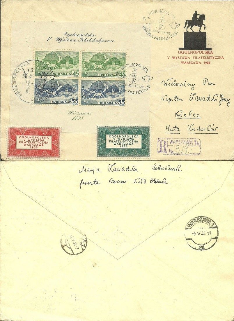 Znaczek Polska 1938 Mi lis bl 5 Fi lis bl 5B Całość pocztowa