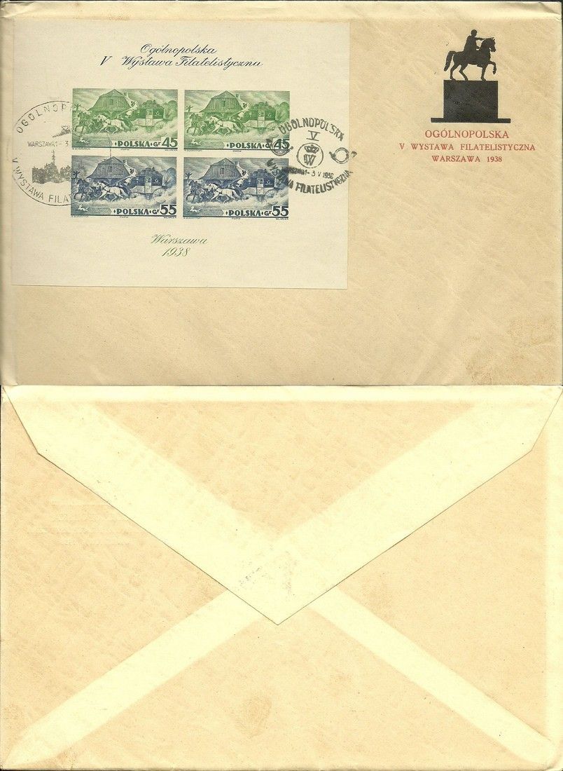 Znaczek Polska 1938 Mi lis bl 5B Fi lis bl 5A Całość pocztowa