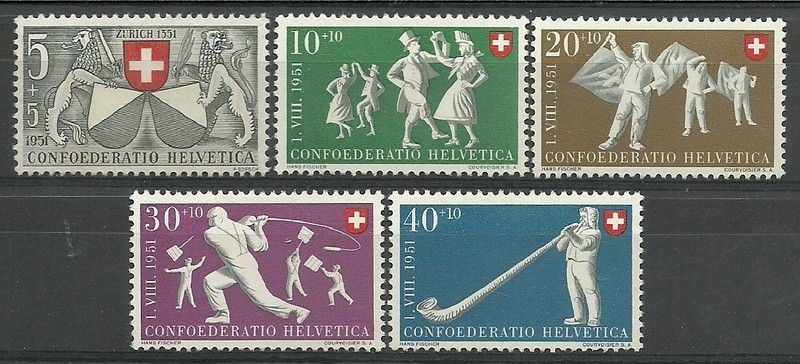 Znaczek Szwajcaria 1951 Mi 555-559 Z podlepką *