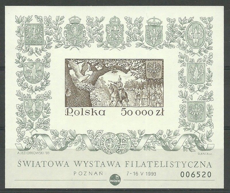 Znaczek Polska 1993 Mi bl 122B Fi bl 152A Czyste **